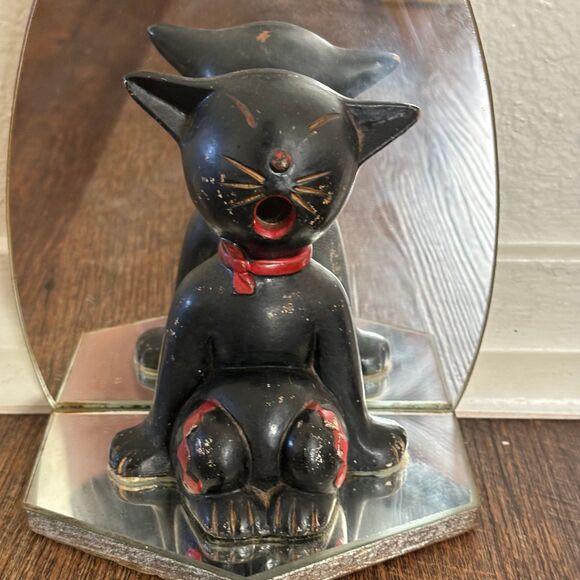 COOL BLACK CAT FIGURINE Vtg Shabby Boho Chic Country Primitive Folk Art Style - Picture 1 of 5